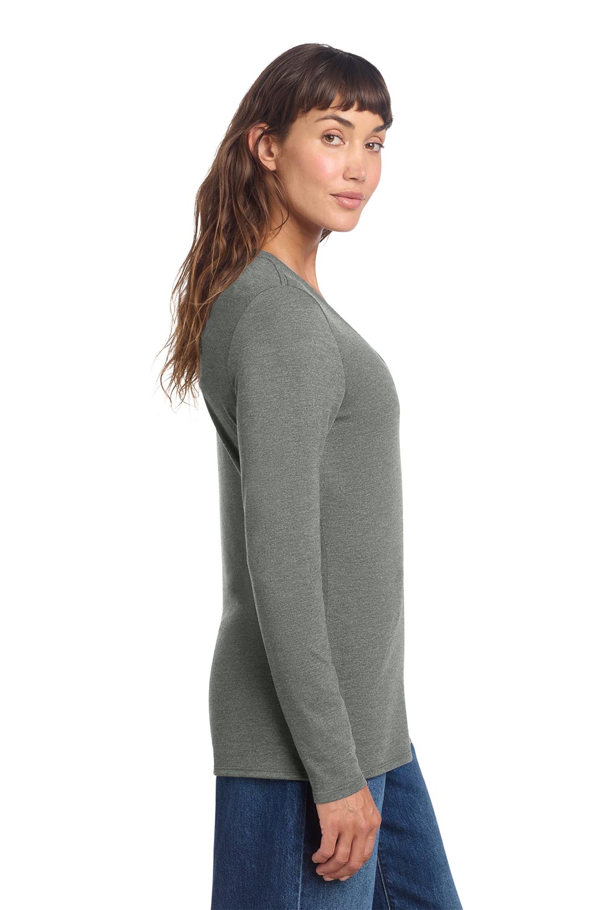 District® Women’s Perfect Tri® Long Sleeve V-Neck Tee - Heathered Charcoal