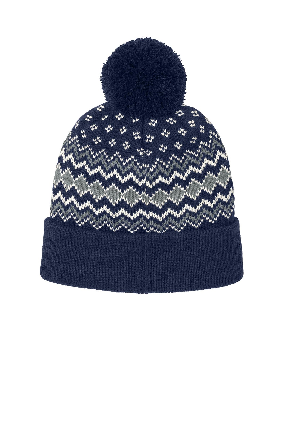 Port Authority® Alpine Pom Beanie - True Navy/Gusty Grey/Marshmallow