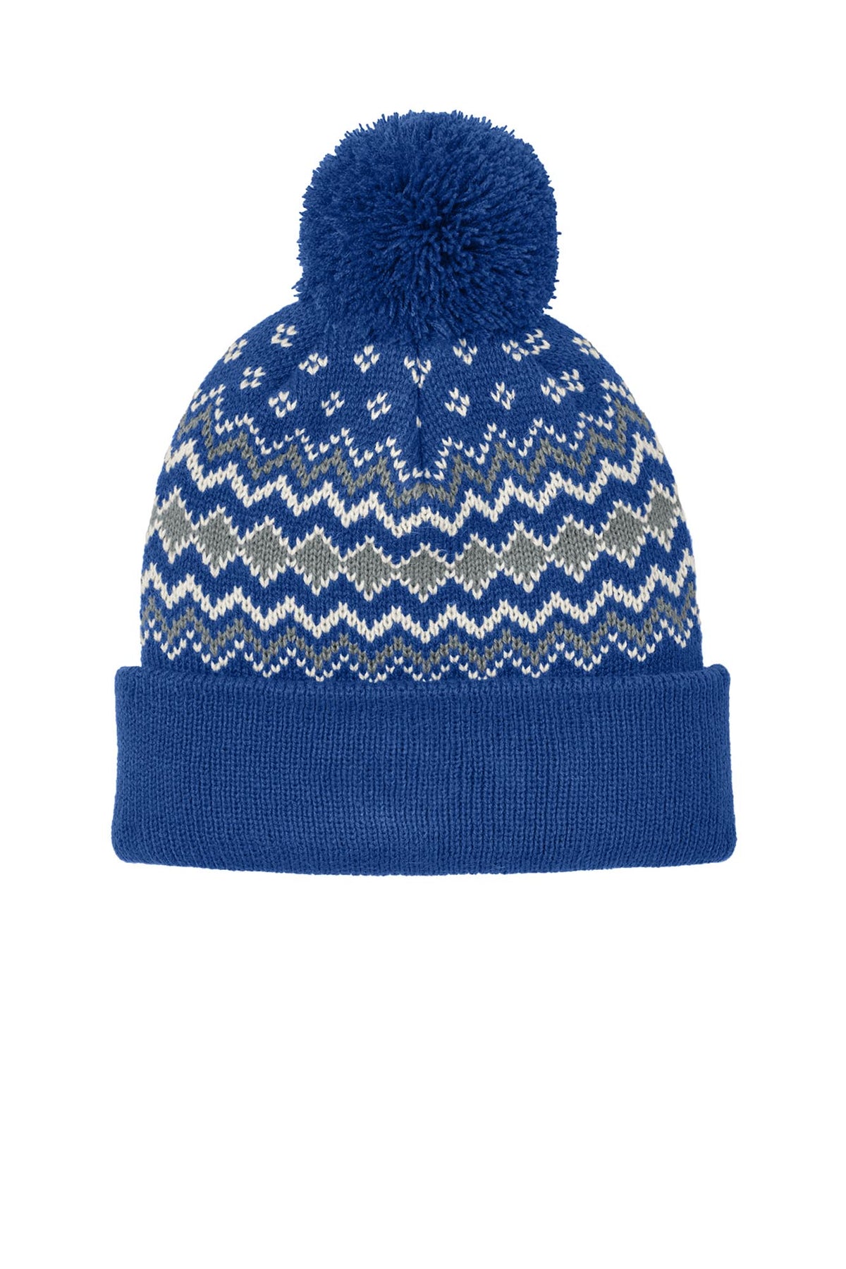 Port Authority® Alpine Pom Beanie - True Royal/Gusty Grey/Marshmallow