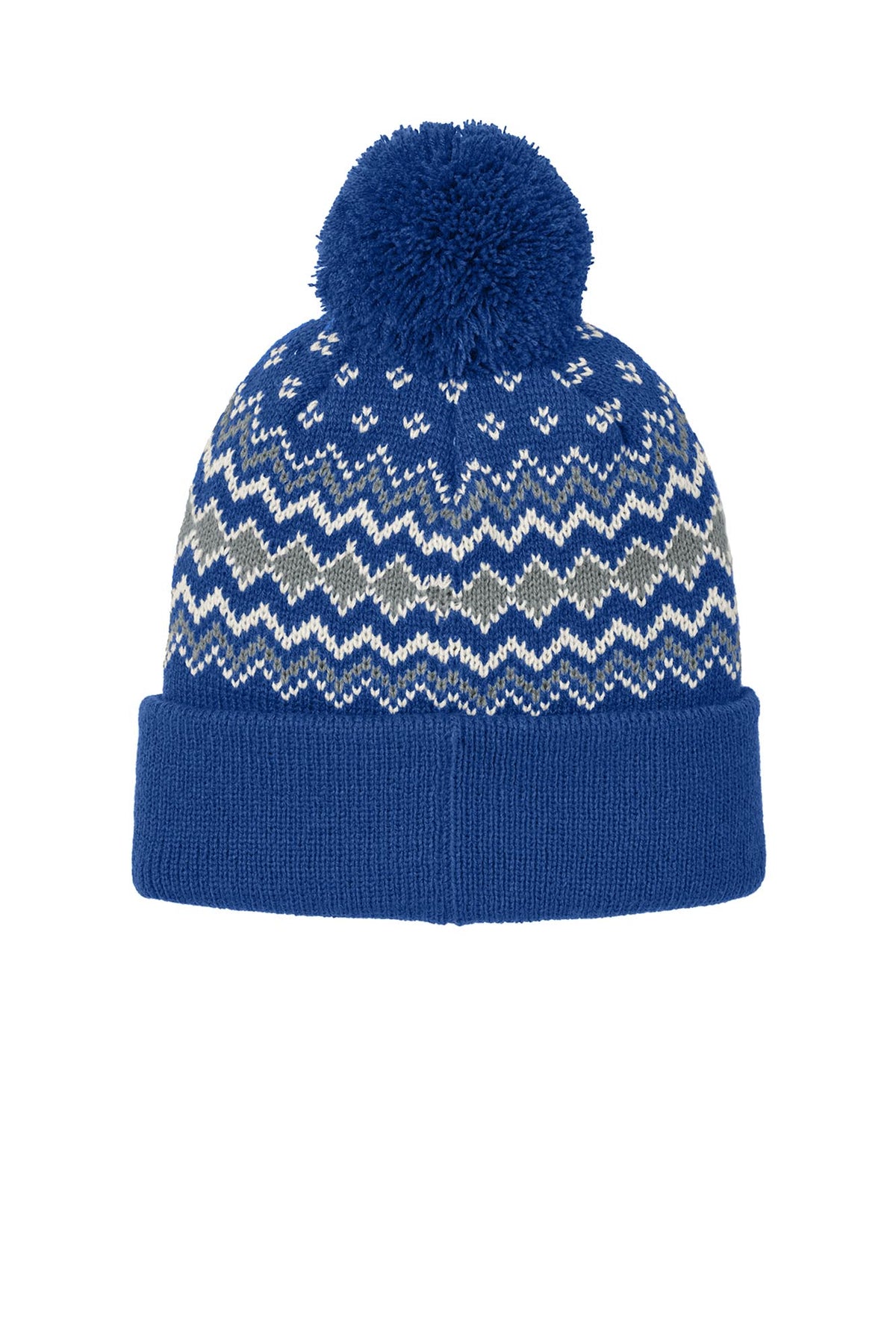 Port Authority® Alpine Pom Beanie - True Royal/Gusty Grey/Marshmallow