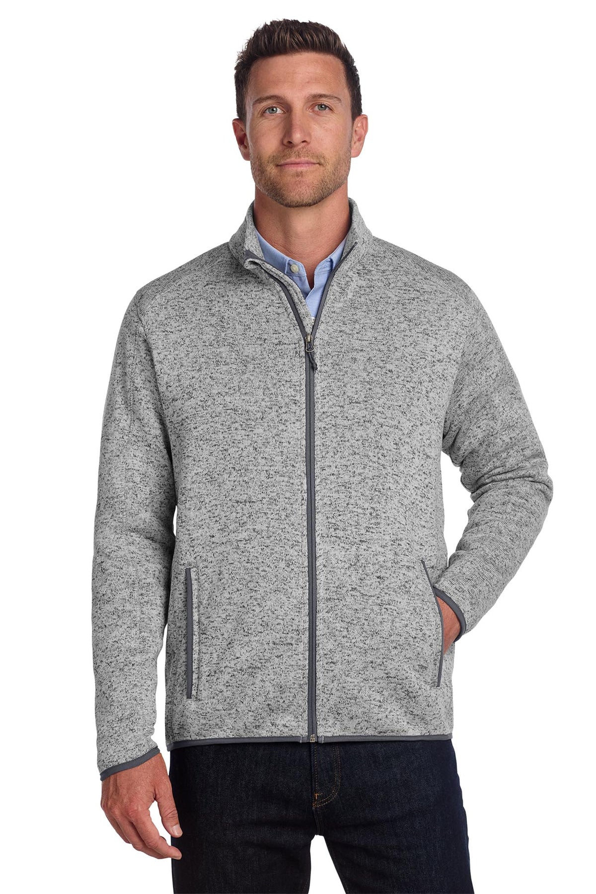 Port Authority® Sweater Fleece Jacket - Grey Heather