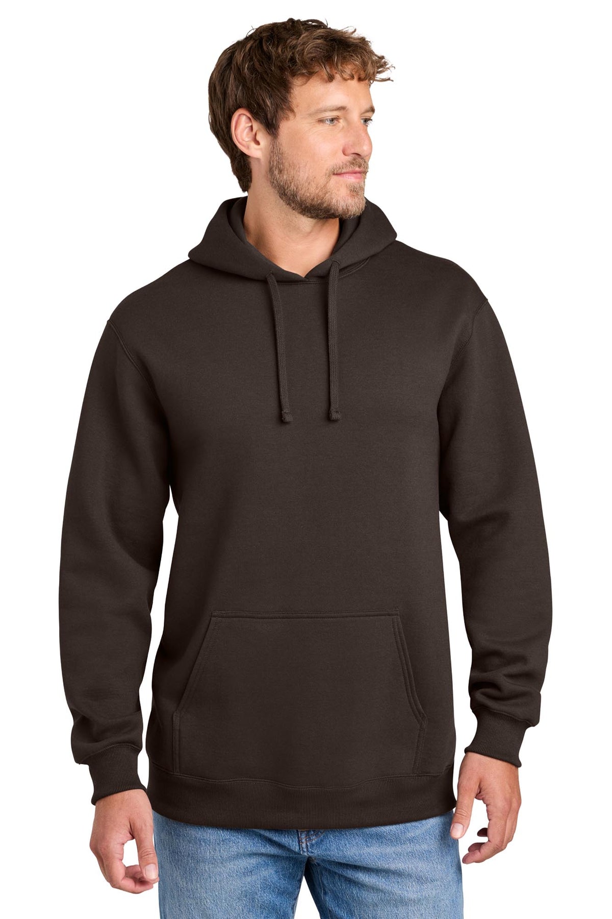 Port & Co® Men's Foundation Fleece Pullover Hooded Sweatshirt - Dark Chocolate Brown