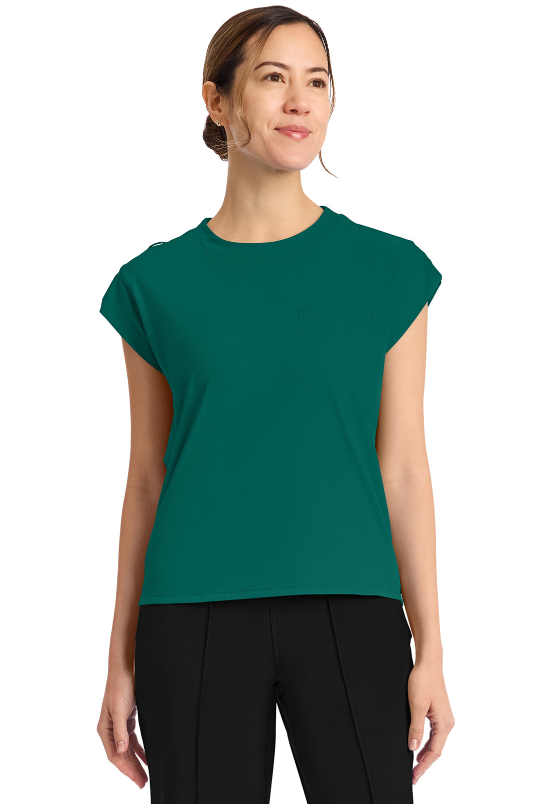 Achieve by Cherokee Women's Raglan Cap-Sleeve 1-Pocket Crew Neck Scrub Top
