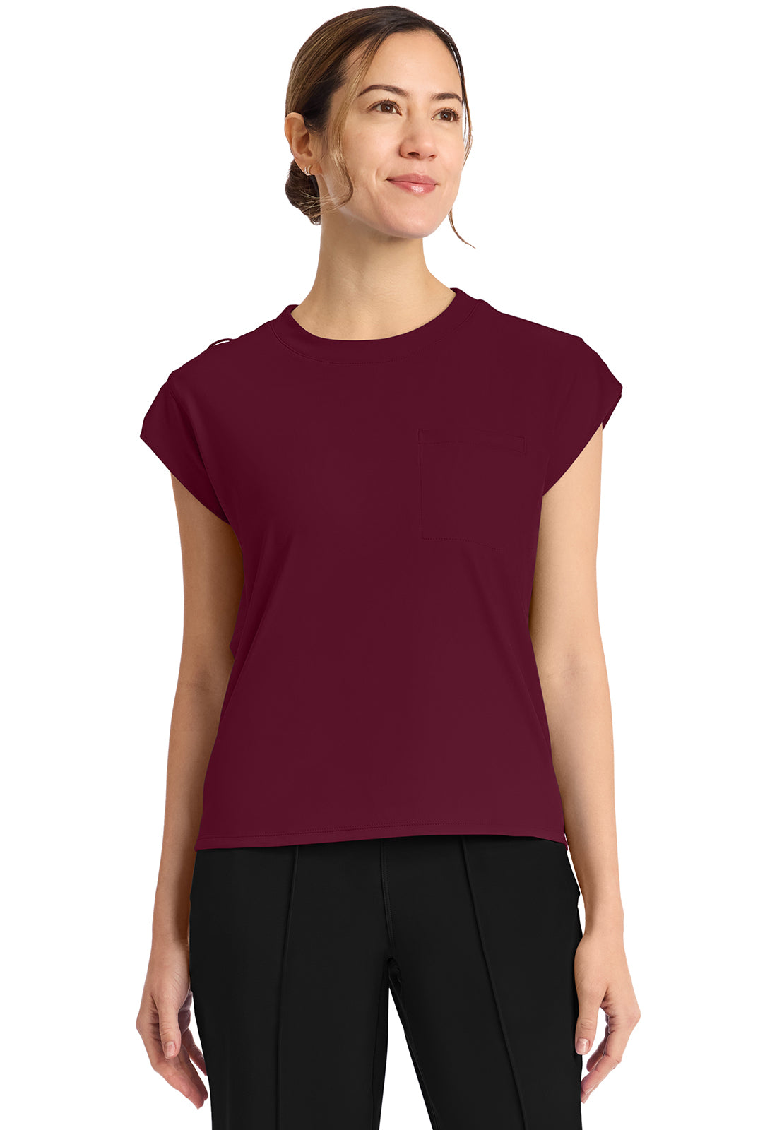 Achieve by Cherokee Women's Raglan Cap-Sleeve 1-Pocket Crew Neck Scrub Top