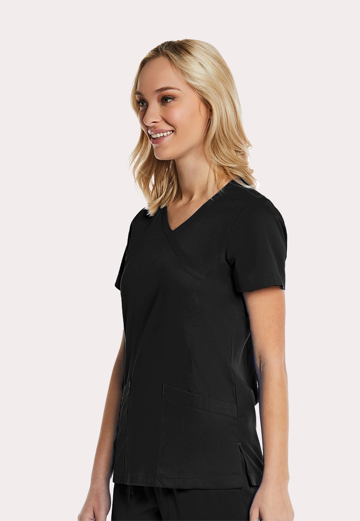 Elements by Alexanders Uniforms Women's Mock Wrap Patch Pocket 4-Way Stretch Scrub Top