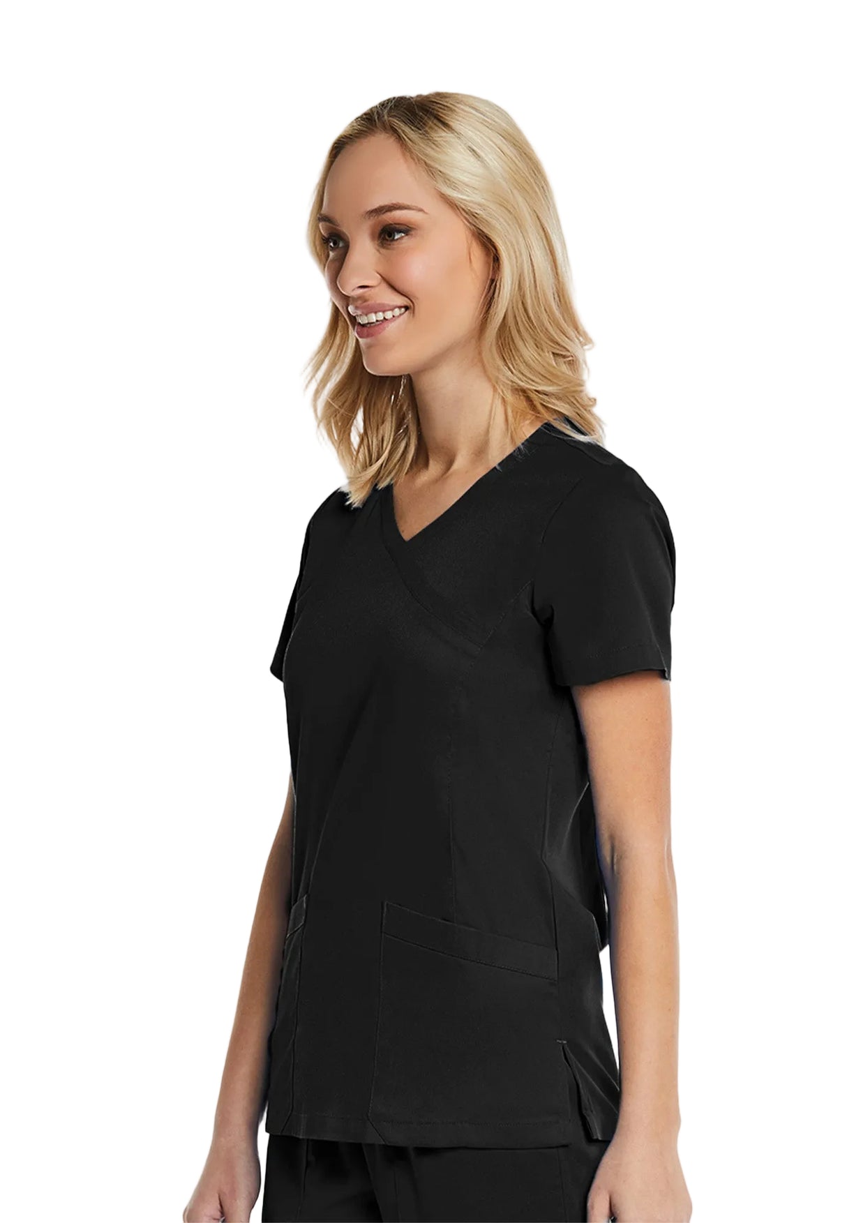 Elements by Alexanders Uniforms Women's Mock Wrap Patch Pocket 4-Way Stretch Scrub Top