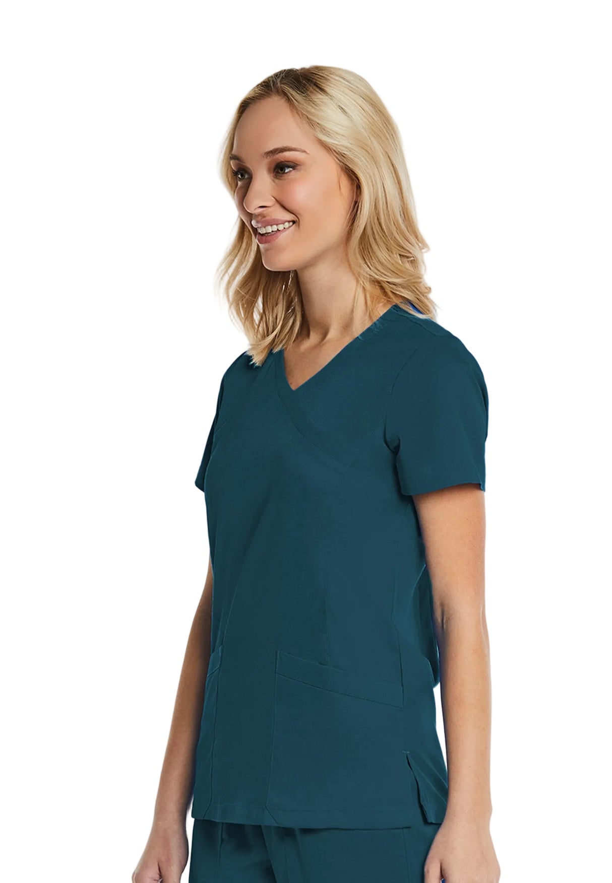 Elements by Alexanders Uniforms Women's Mock Wrap Patch Pocket 4-Way Stretch Scrub Top
