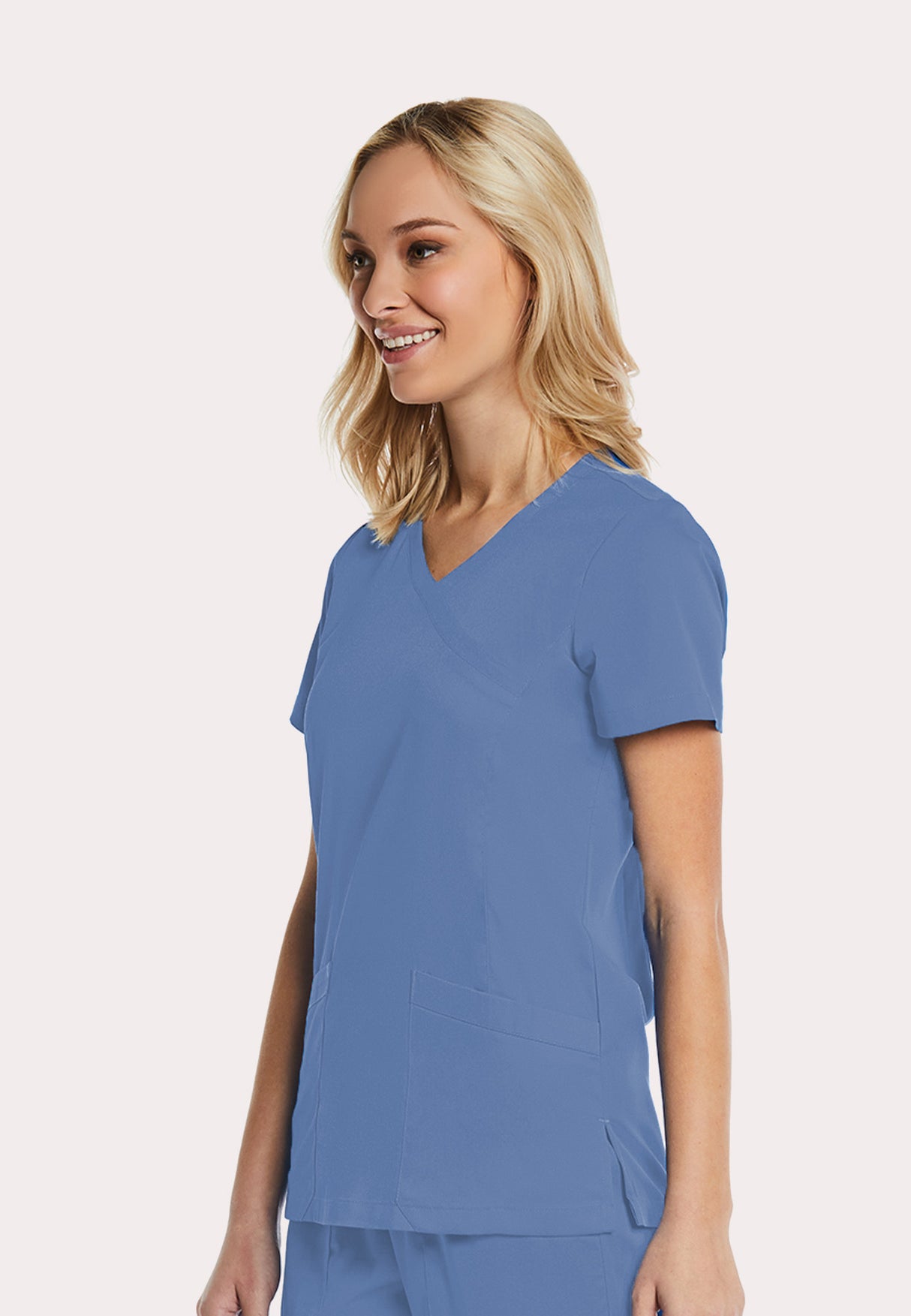 Elements by Alexanders Uniforms Women's Mock Wrap Patch Pocket 4-Way Stretch Scrub Top