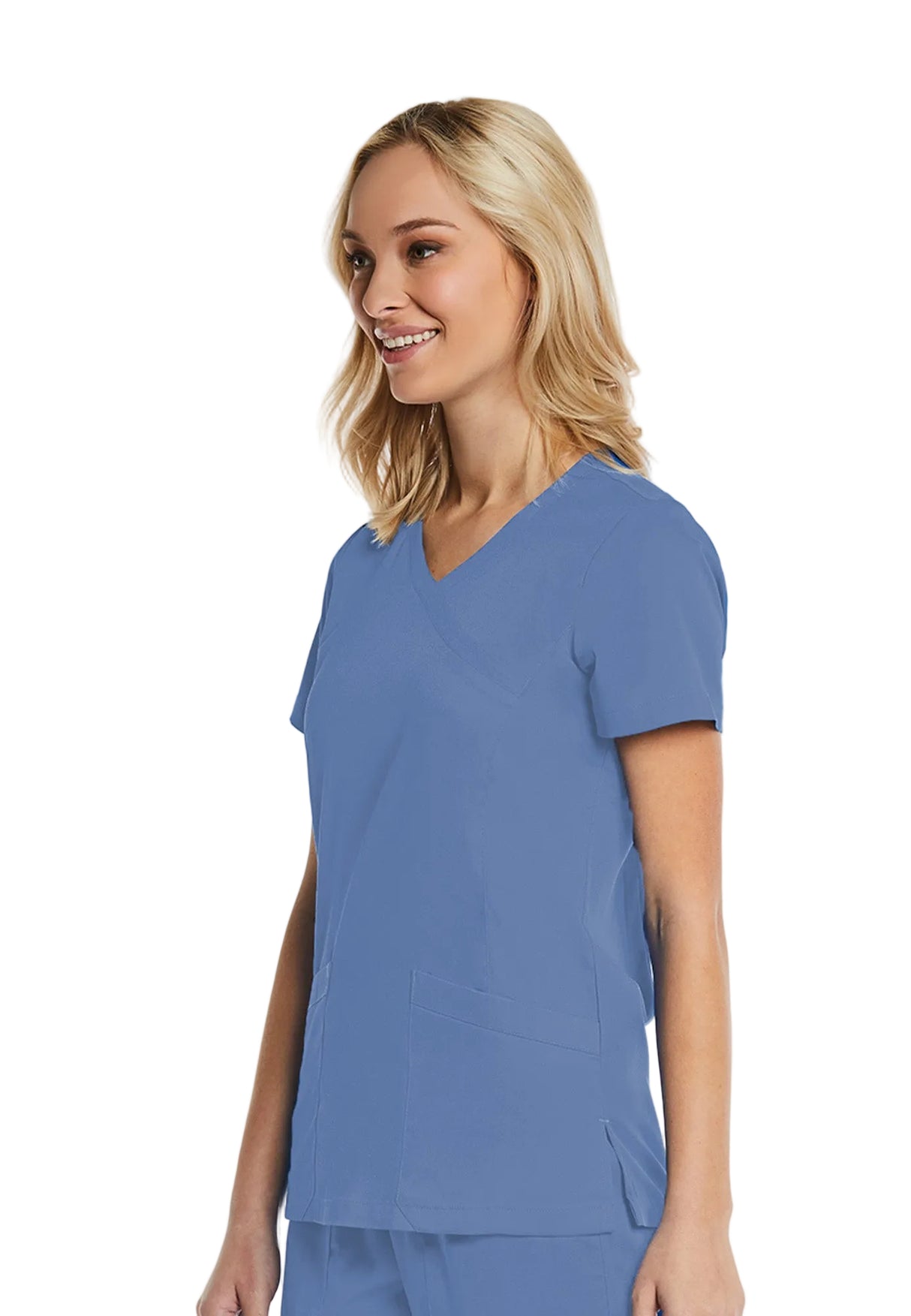 Elements by Alexanders Uniforms Women's Mock Wrap Patch Pocket 4-Way Stretch Scrub Top