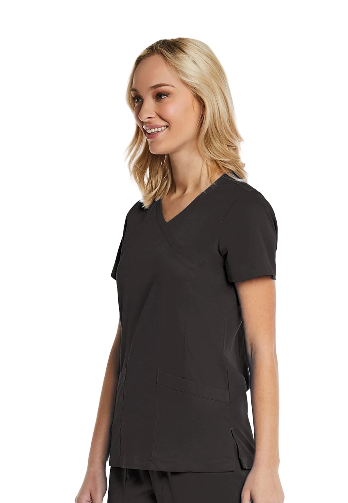Elements by Alexanders Uniforms Women's Mock Wrap Patch Pocket 4-Way Stretch Scrub Top