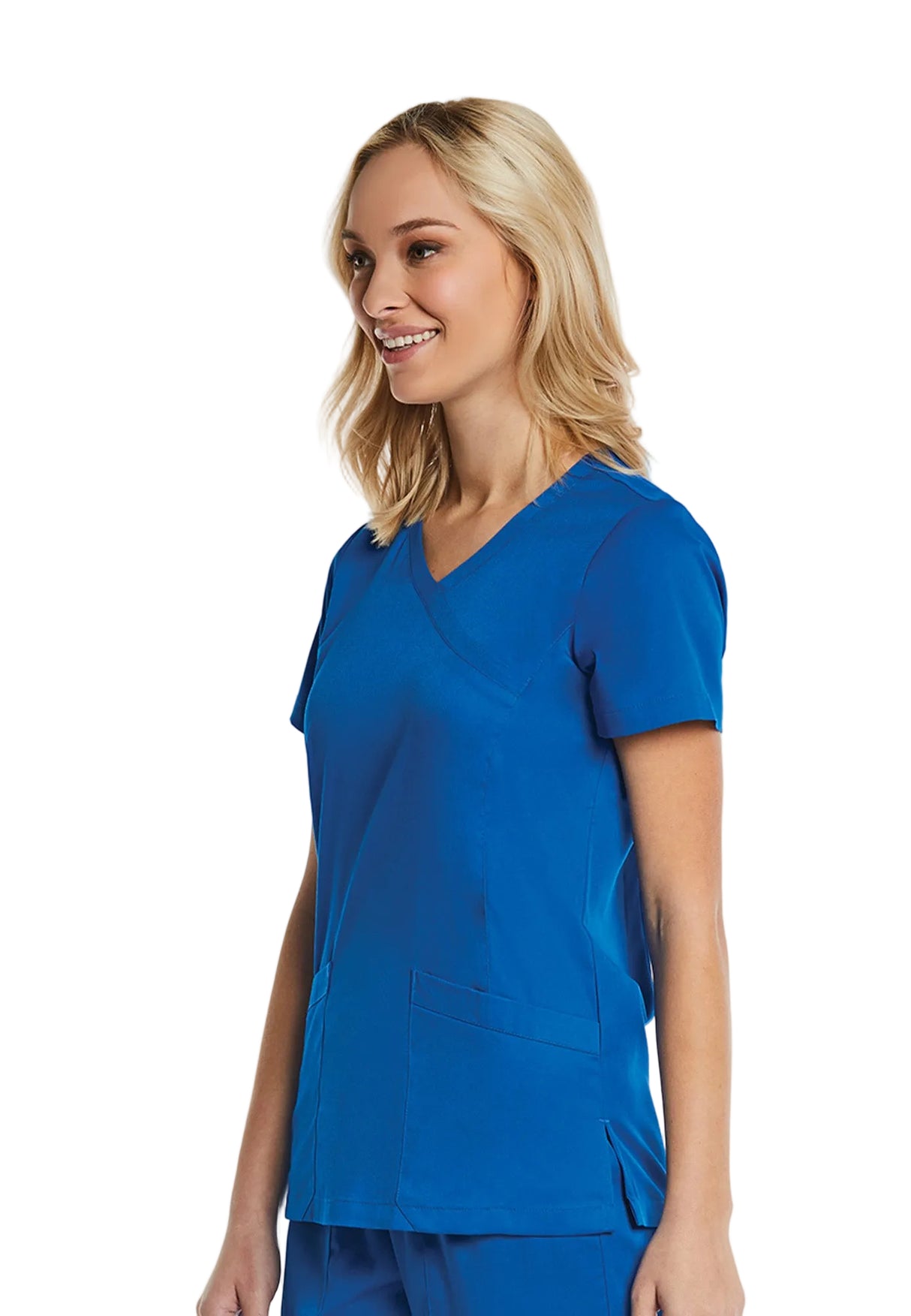 Elements by Alexanders Uniforms Women's Mock Wrap Patch Pocket 4-Way Stretch Scrub Top