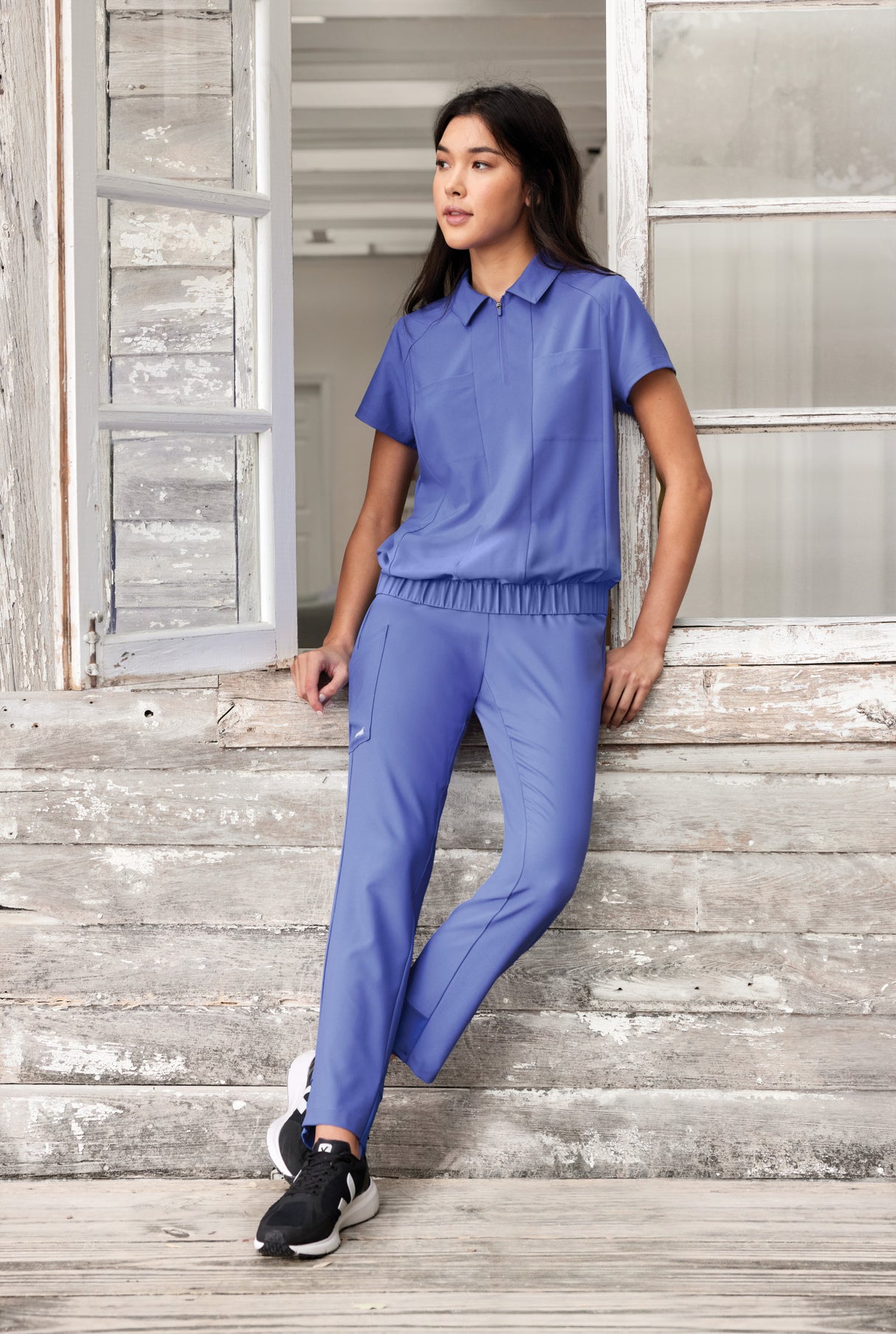 Grey's Anatomy™ Evolve Women's Perseverance 2-Pocket Zip Neck Banded Waist CiCLO® Top