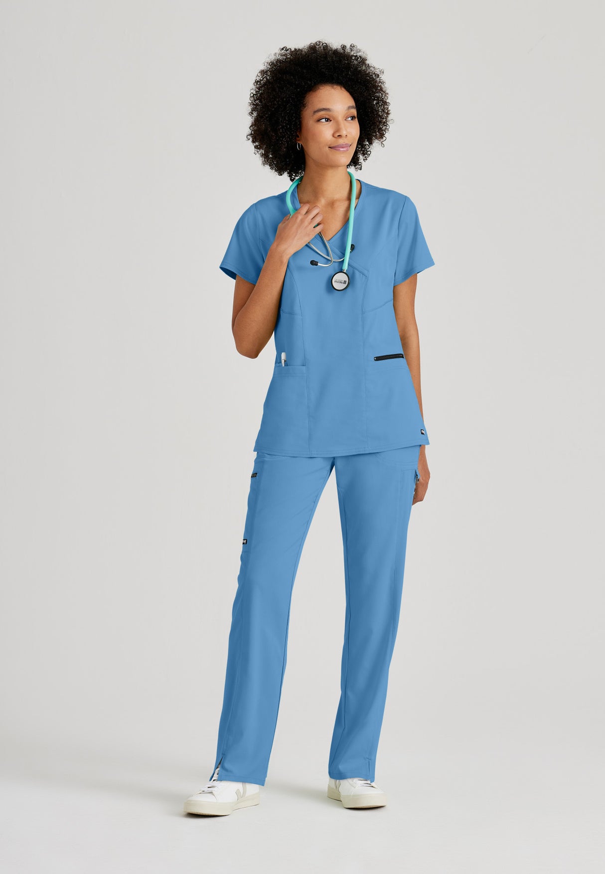 Grey's Anatomy™ Spandex Stretch Women's Kim 3-Pocket Crossover V-Neck Scrub Top