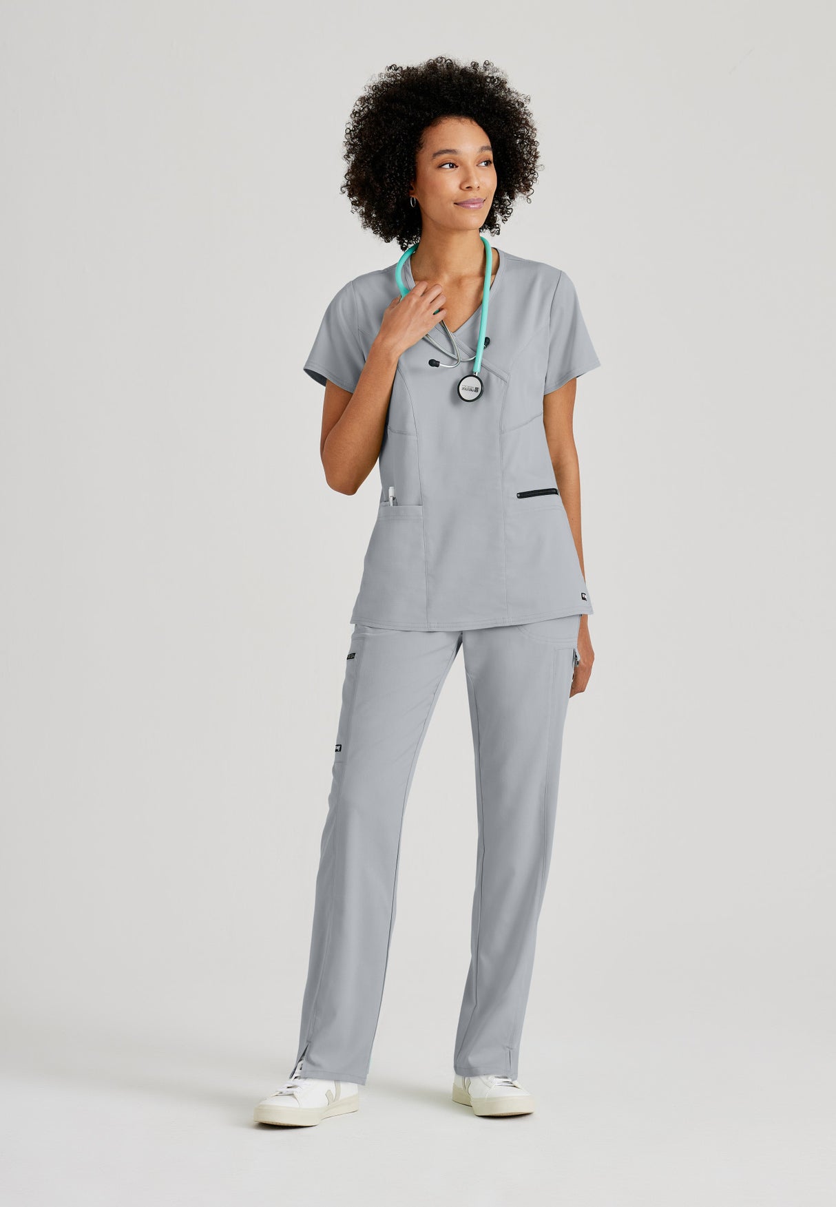Grey's Anatomy™ Spandex Stretch Women's Kim 3-Pocket Crossover V-Neck Scrub Top