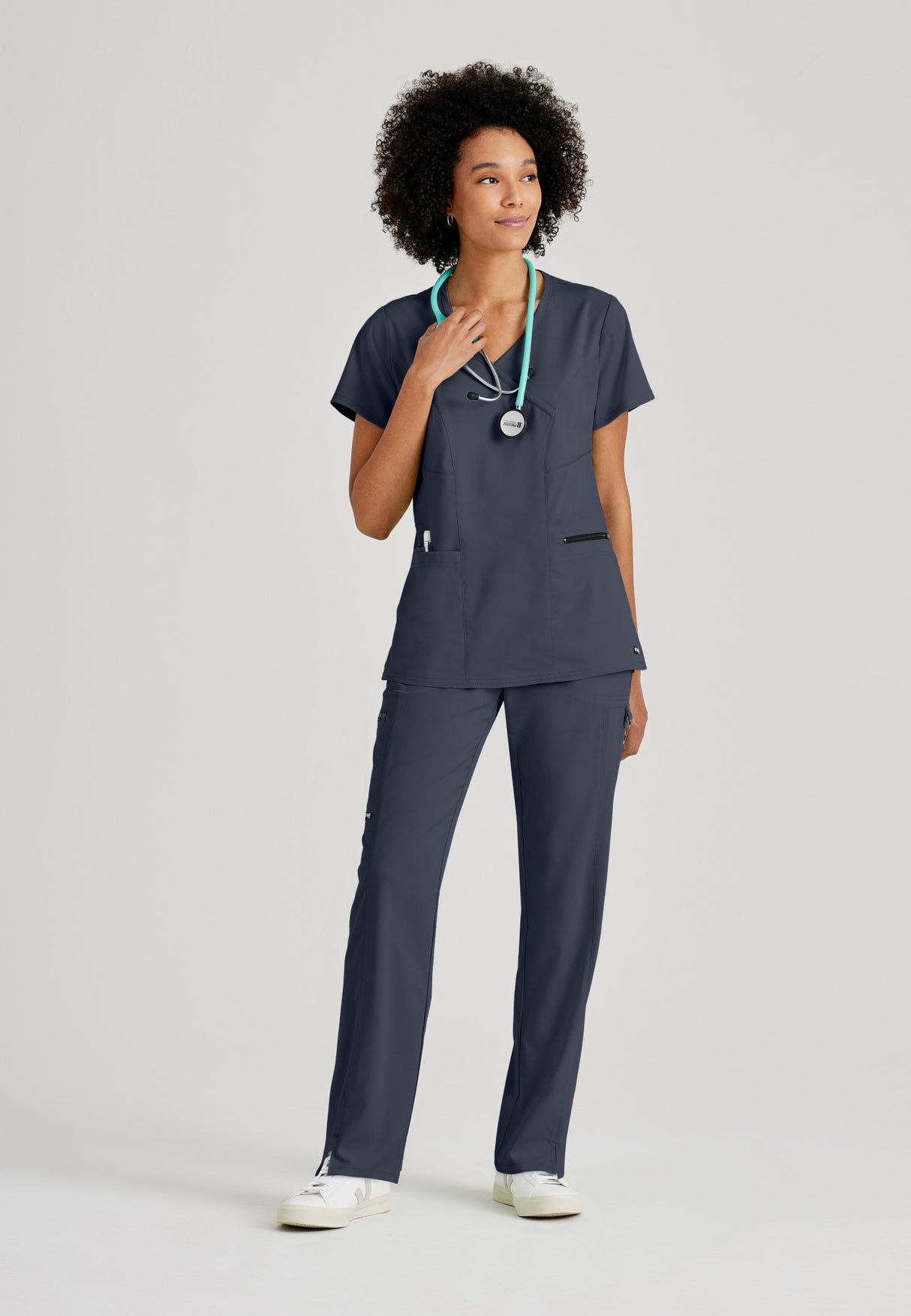 Grey's Anatomy™ Spandex Stretch Women's Kim 3-Pocket Crossover V-Neck Scrub Top