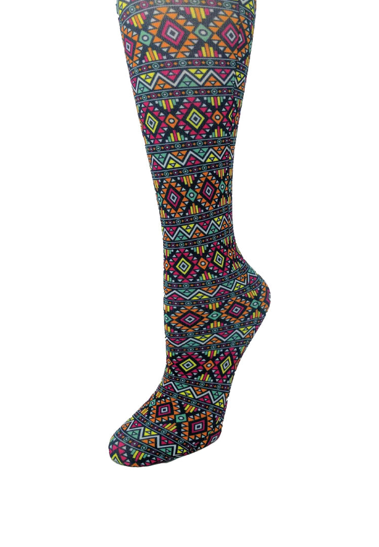 Cutieful Azteca Print Sheer Knee High Compression Socks 8-15 mmHg