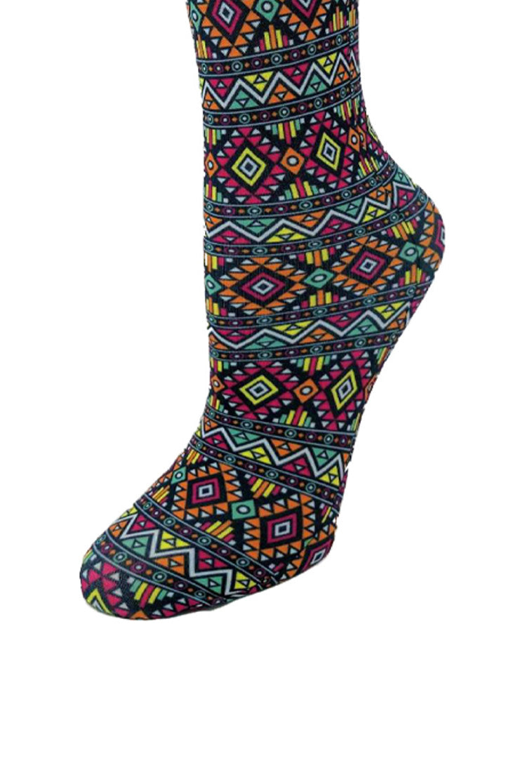 Cutieful Azteca Print Sheer Knee High Compression Socks 8-15 mmHg