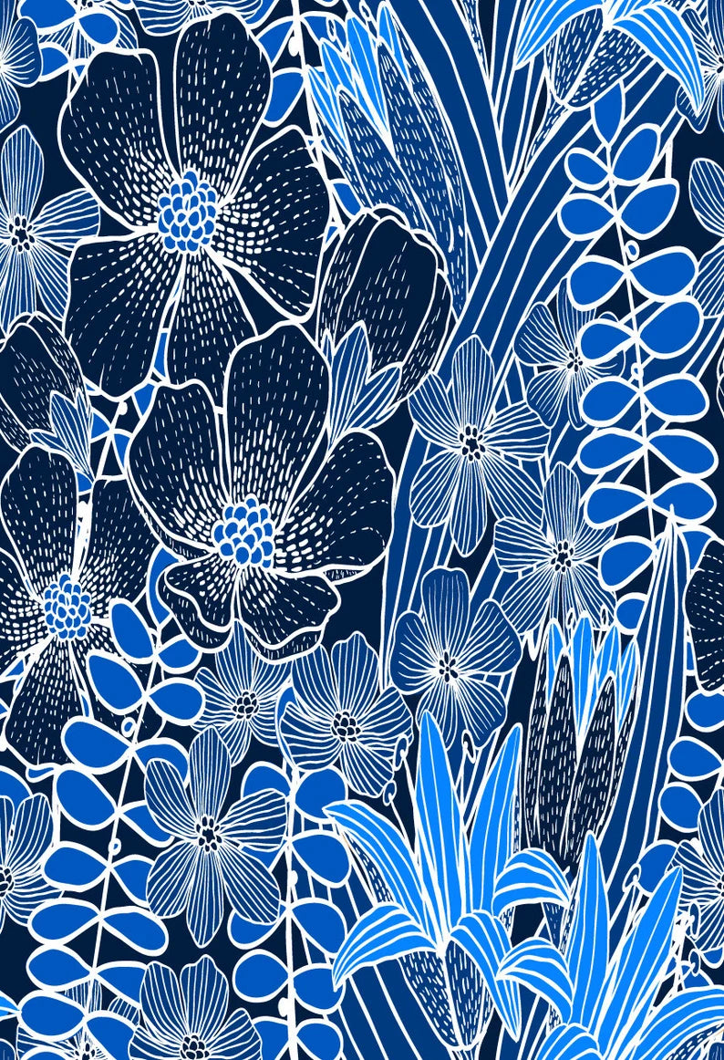 Cutieful Blue Flowers Print Sheer Knee High Compression Socks 8-15 mmHg