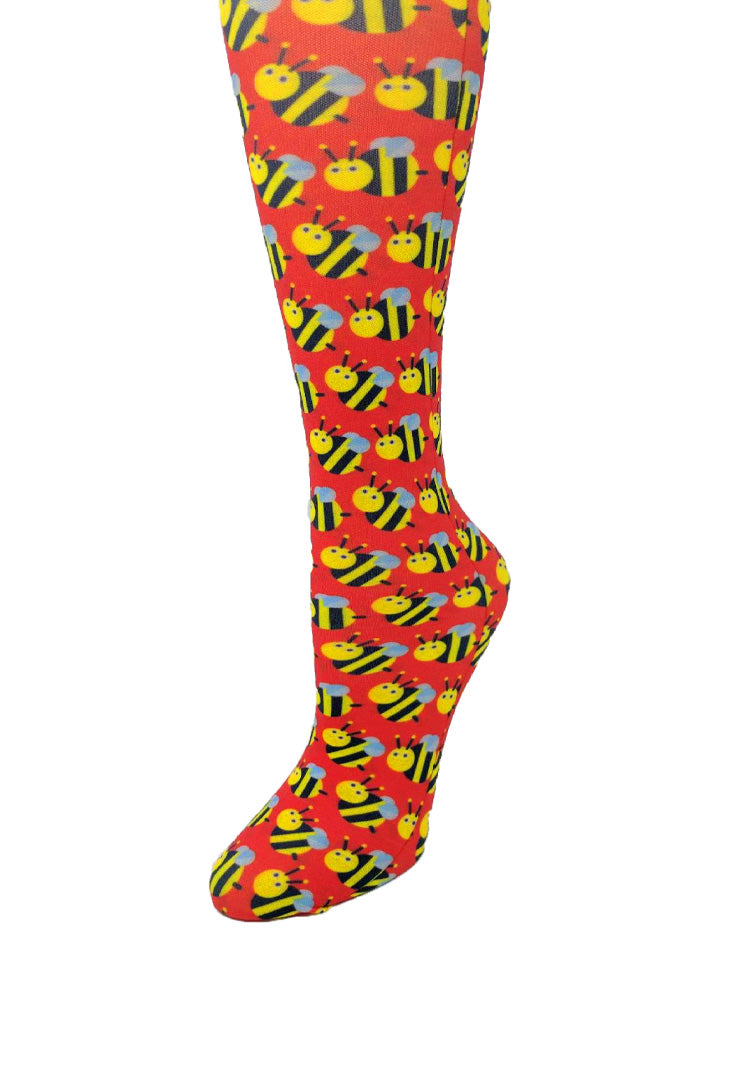 Cutieful Buzzy Bees Print Sheer Knee High Compression Socks 8-15 mmHg