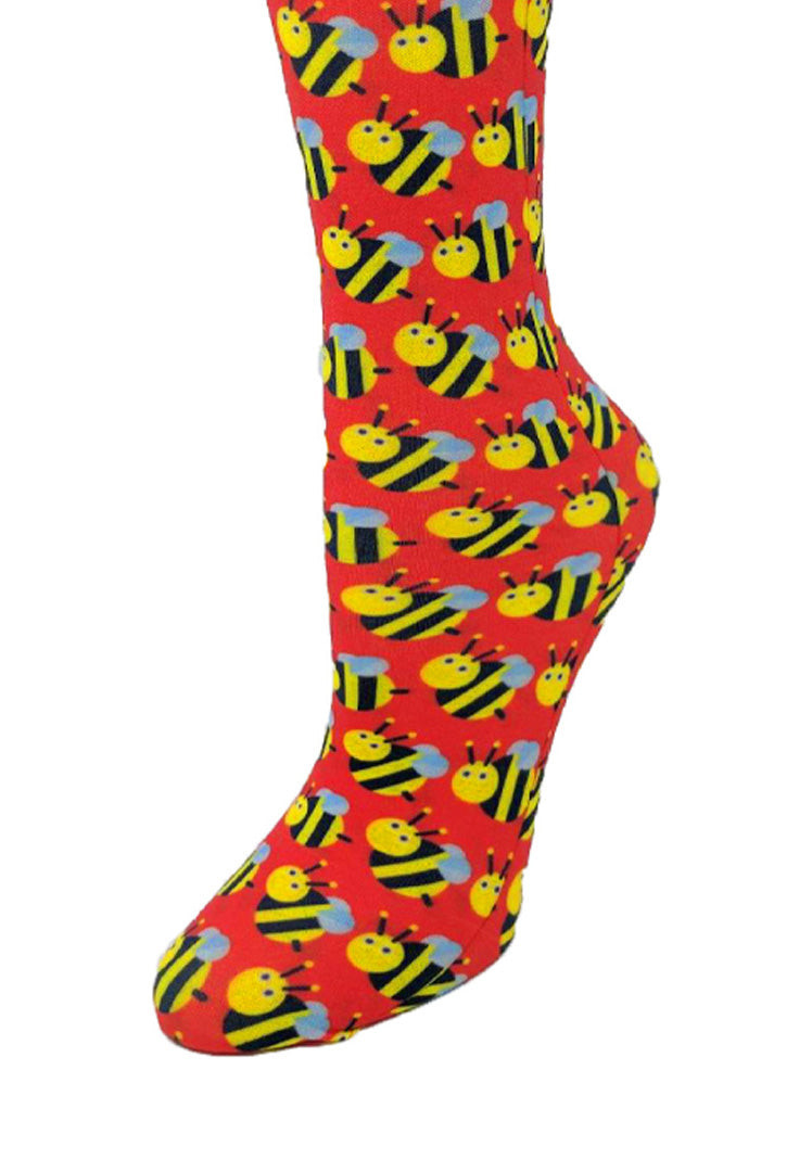 Cutieful Buzzy Bees Print Sheer Knee High Compression Socks 8-15 mmHg