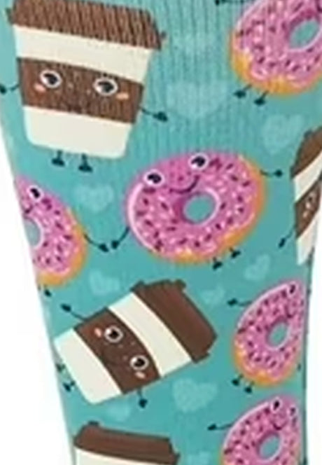 Cutieful Coffee & Donuts Print Sheer Knee High Compression Socks 8-15 mmHg