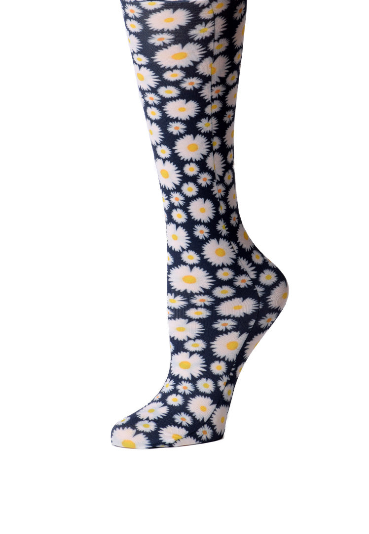 Cutieful Daisies Print Sheer Knee High Compression Socks 8-15 mmHg