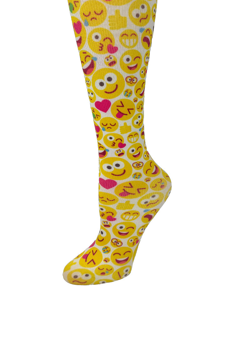 Cutieful Emojis Print Sheer Knee High Compression Socks 8-15 mmHg