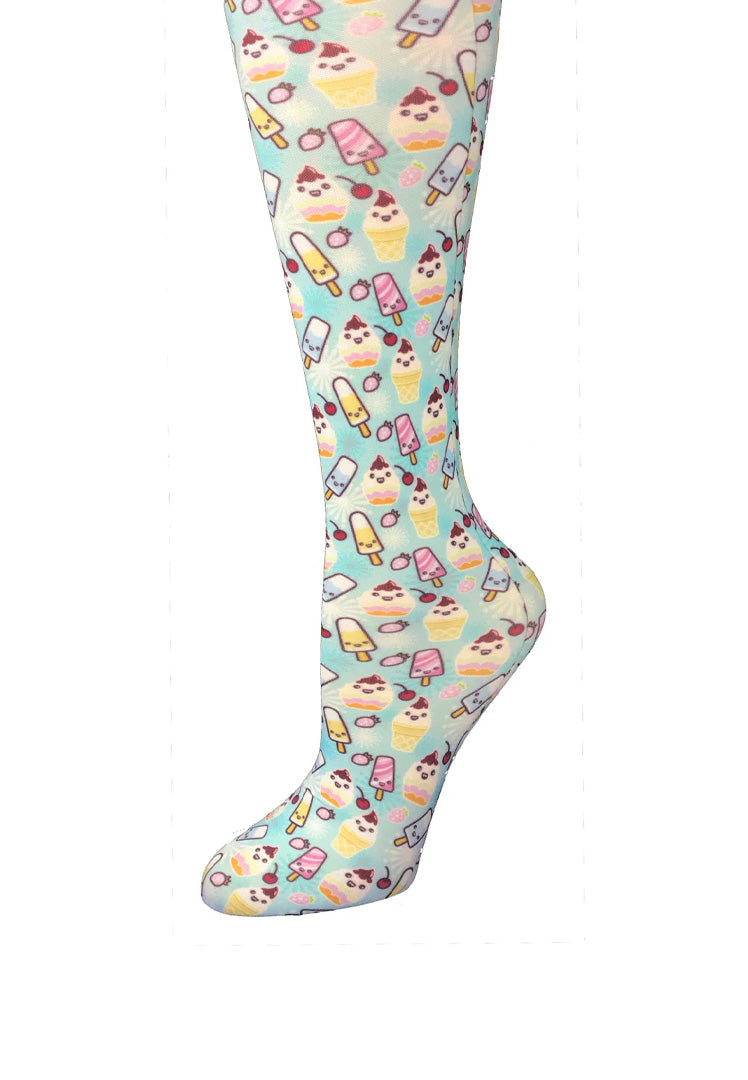 Cutieful Ice Cream Social Print Sheer Knee High Compression Socks 8-15 mmHg
