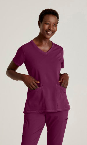 Grey's Anatomy™ Spandex Stretch Women's Serena 3-Pocket Curved V-Neck Scrub Top