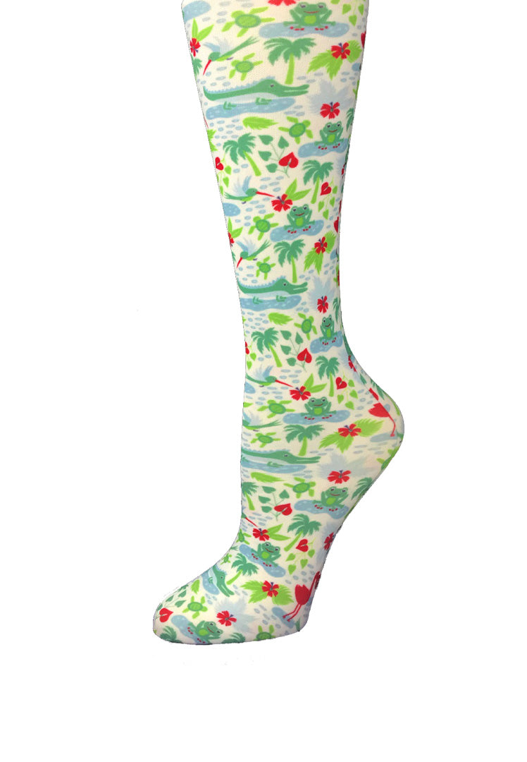 Cutieful Oasis Print Sheer Knee High Compression Socks 8-15 mmHg