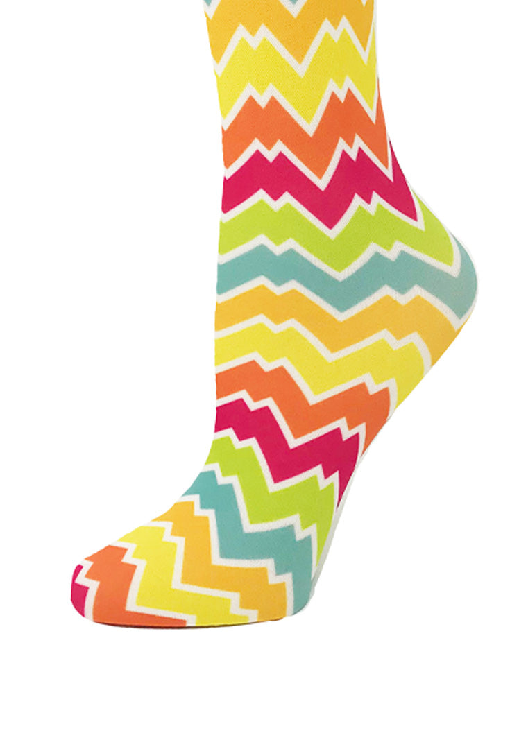 Cutieful Rainbow Chevron Print Sheer Knee High Compression Socks 8-15 mmHg