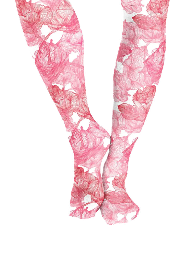 Cutieful Rosey Print Sheer Knee High Compression Socks 8-15 mmHg