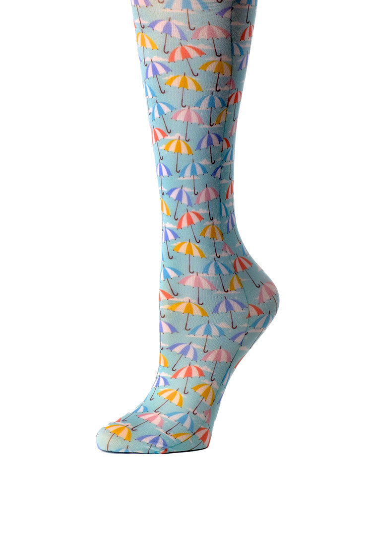 Cutieful Striped Umbrellas Print Sheer Knee High Compression Socks 8-15 mmHg