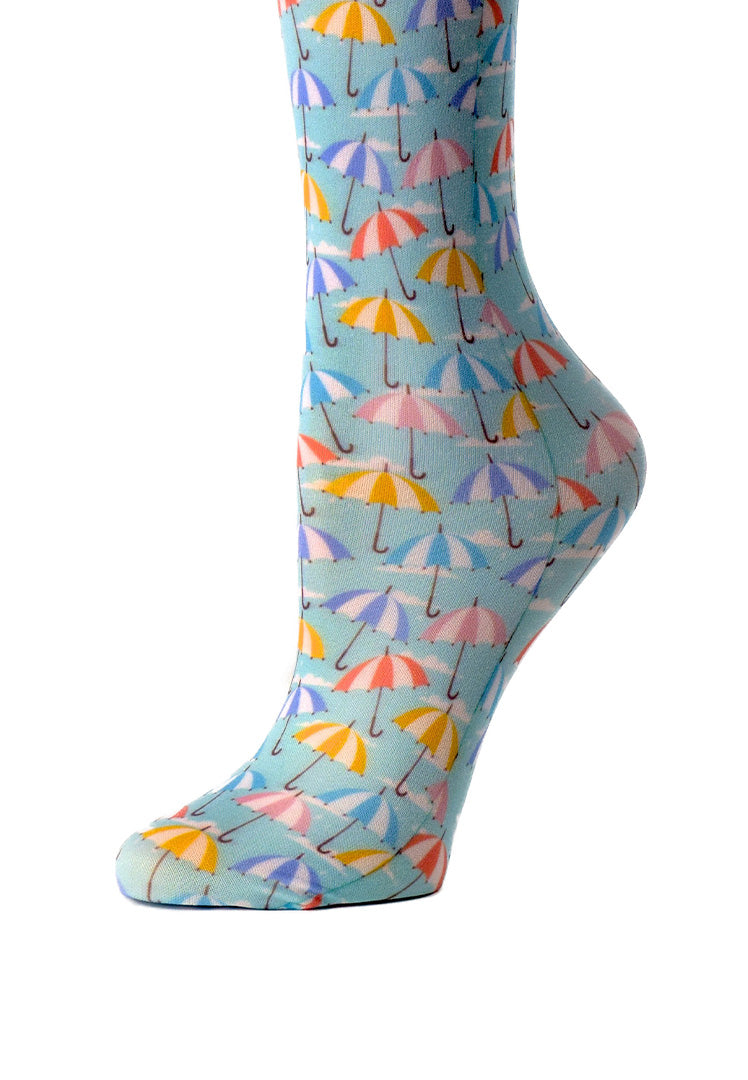 Cutieful Striped Umbrellas Print Sheer Knee High Compression Socks 8-15 mmHg