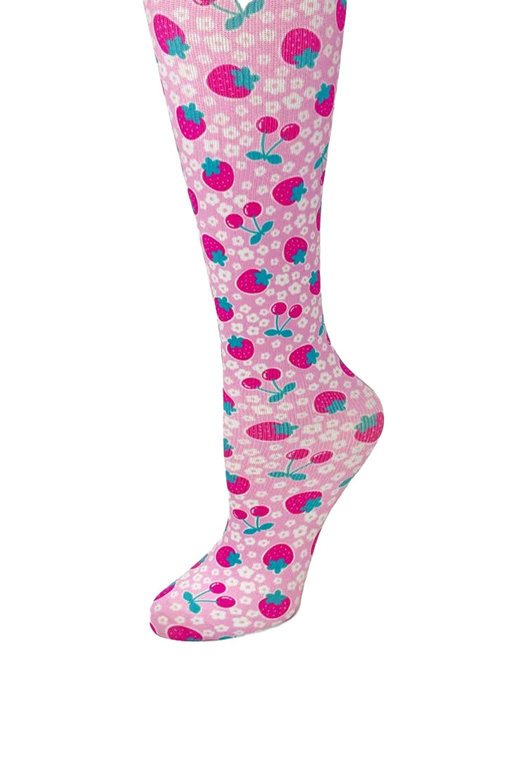 Cutieful Very Berry Print Sheer Knee High Compression Socks 8-15 mmHg