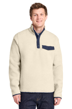 Port Authority® Camp Fleece Snap Pullover - Oat/Dress Blue Navy