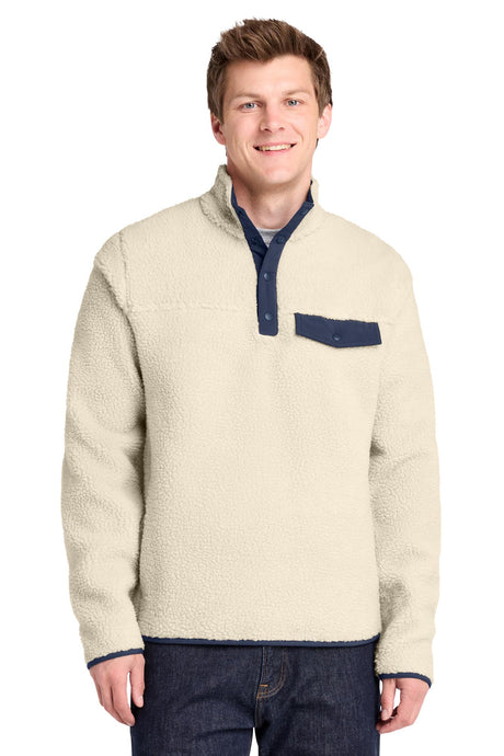 Port Authority® Camp Fleece Snap Pullover - Oat/Dress Blue Navy