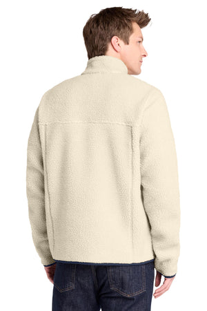 Port Authority® Camp Fleece Snap Pullover - Oat/Dress Blue Navy