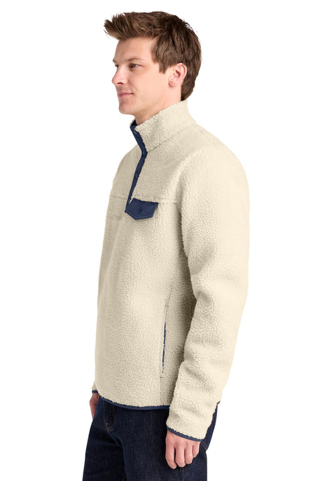 Port Authority® Camp Fleece Snap Pullover - Oat/Dress Blue Navy