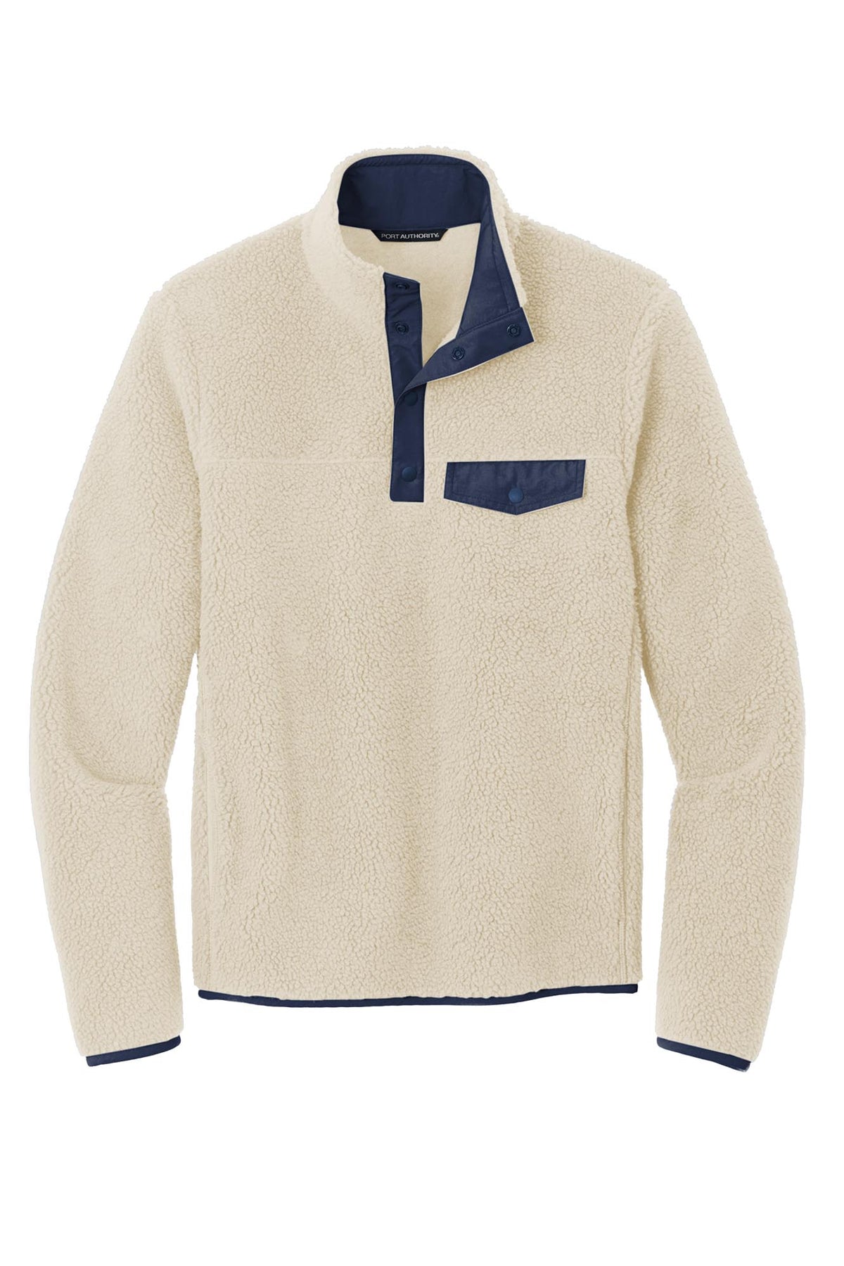Port Authority® Camp Fleece Snap Pullover - Oat/Dress Blue Navy