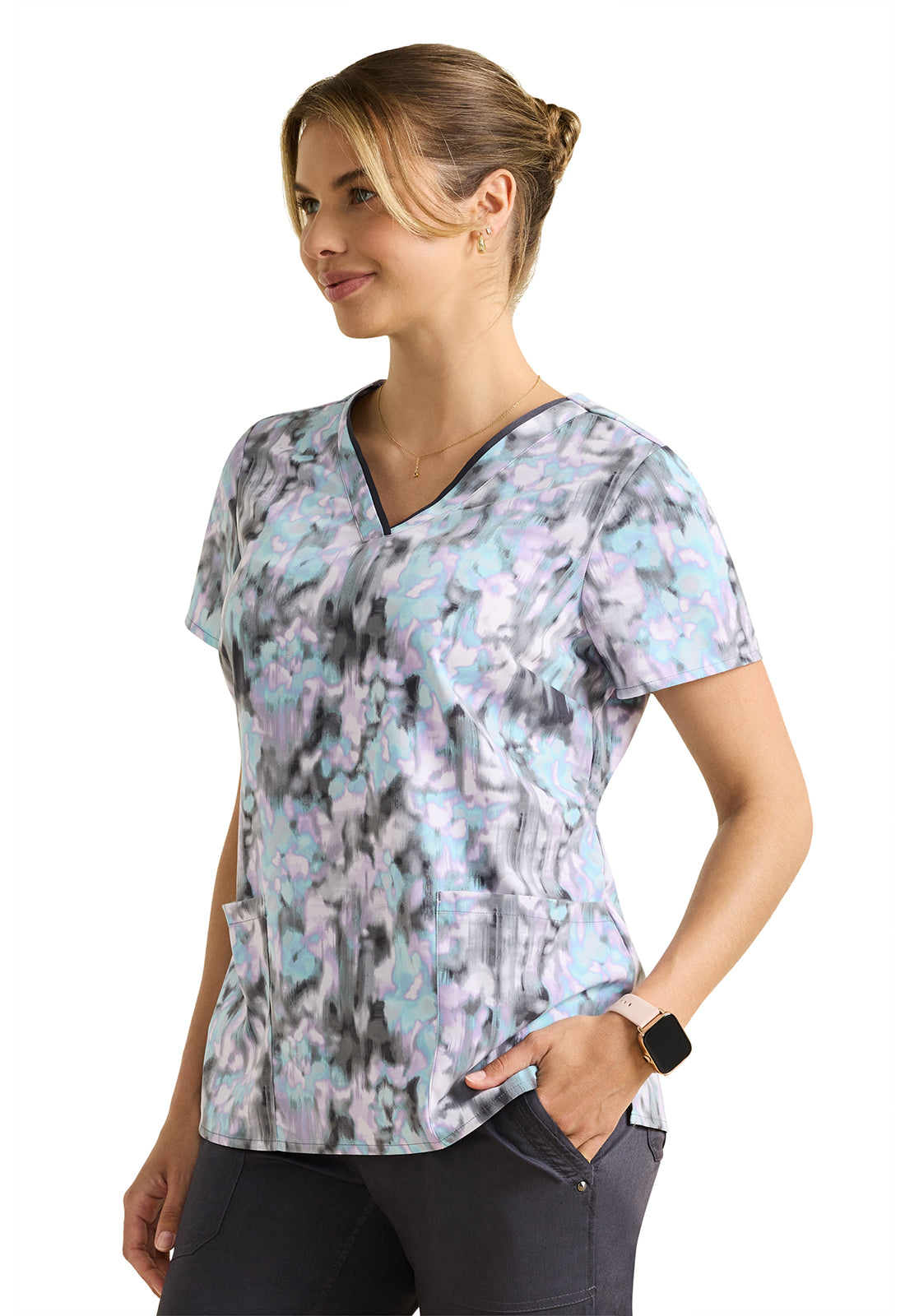 Healing Hands Purple Label Women's 3-Pocket Amanda Print Top