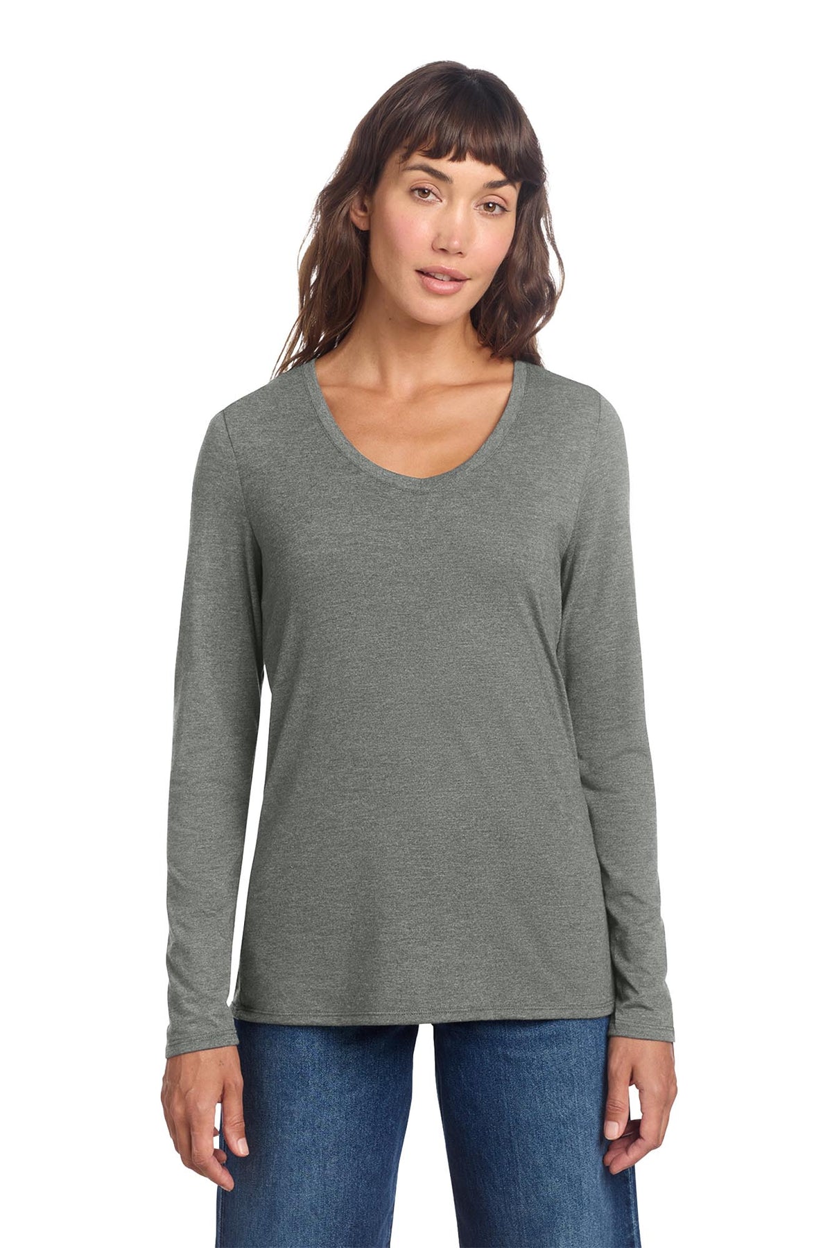 District® Women’s Perfect Tri® Long Sleeve V-Neck Tee - Heathered Charcoal
