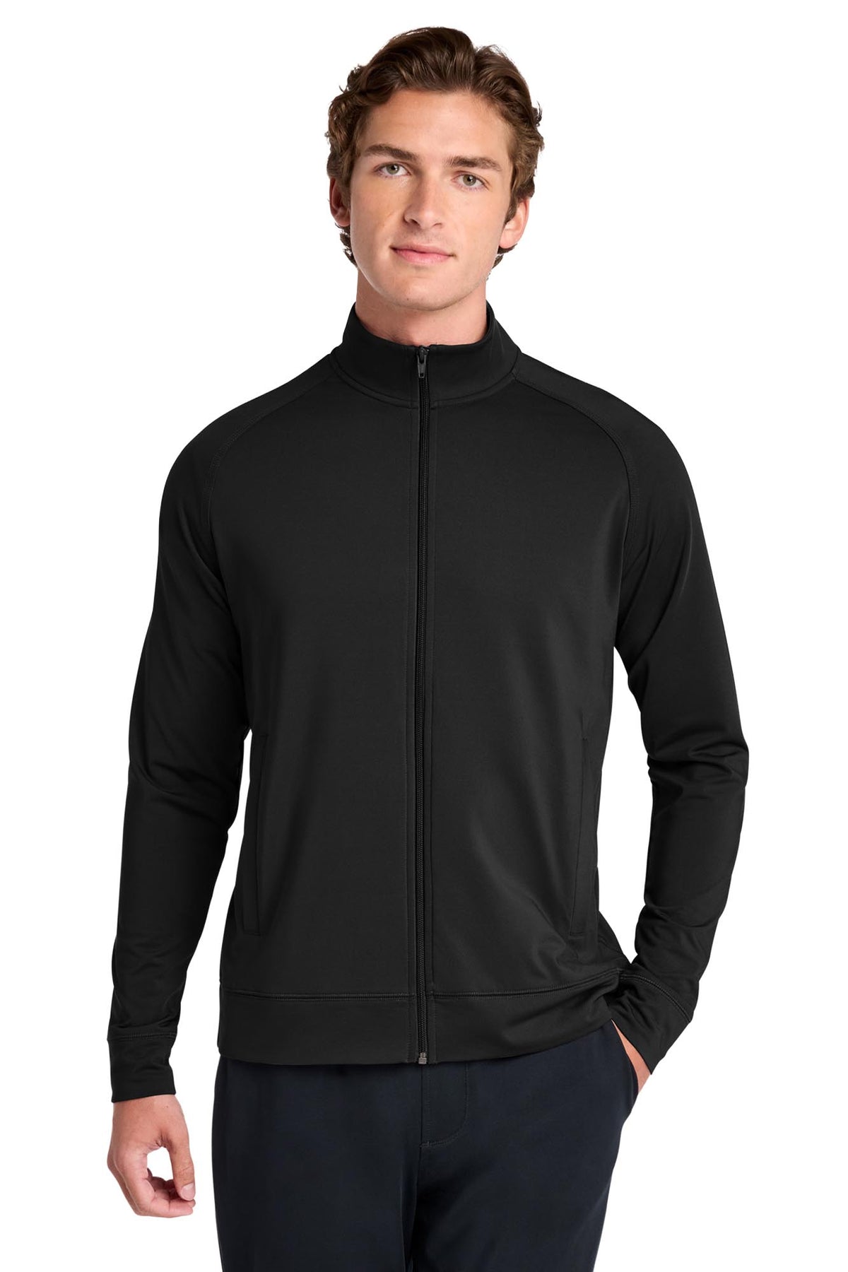 Sport-Tek® Men's Sport-Wick® Stretch Full-Zip Cadet Jacket - Black