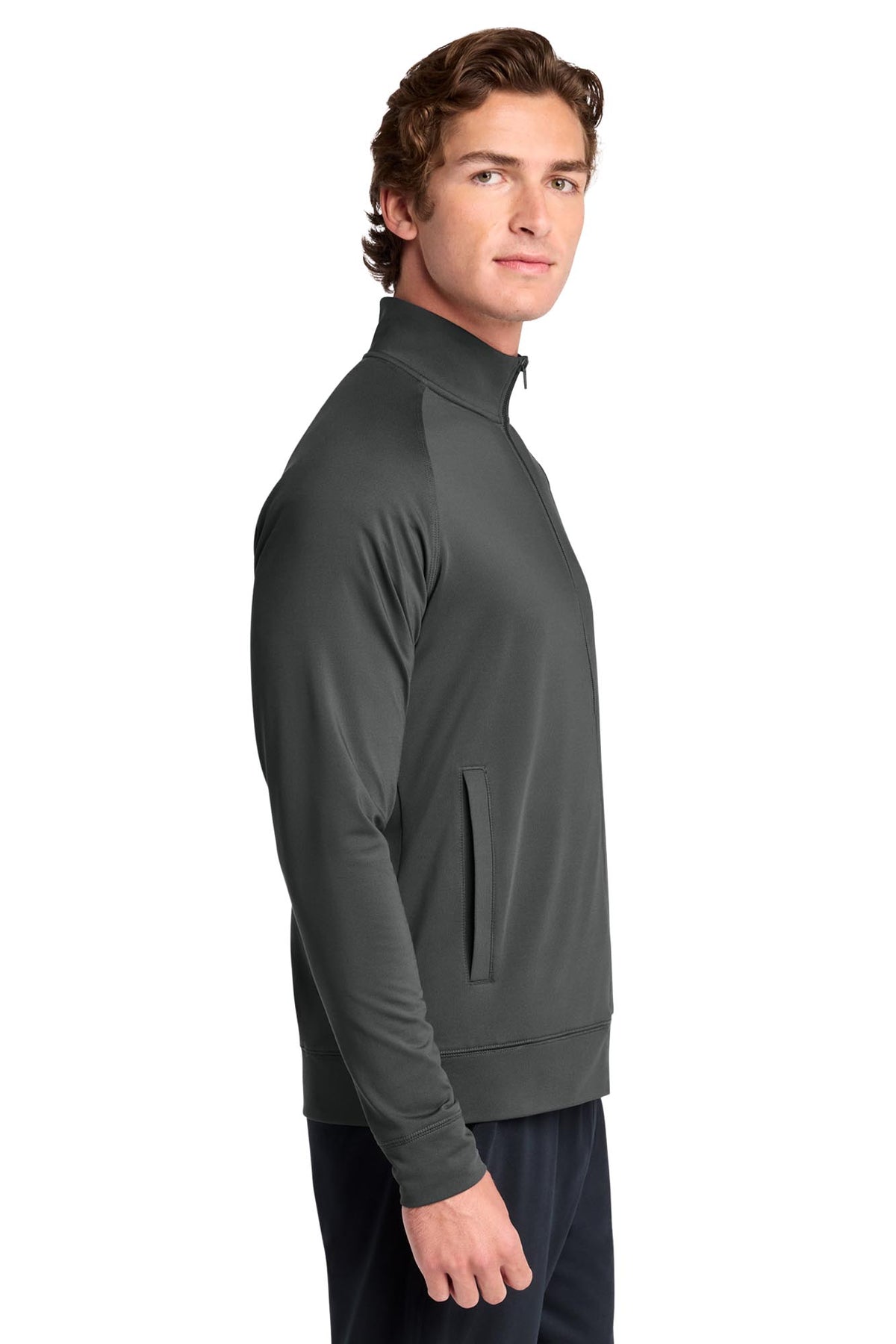 Sport-Tek® Men's Sport-Wick® Stretch Full-Zip Cadet Jacket - Charcoal Grey
