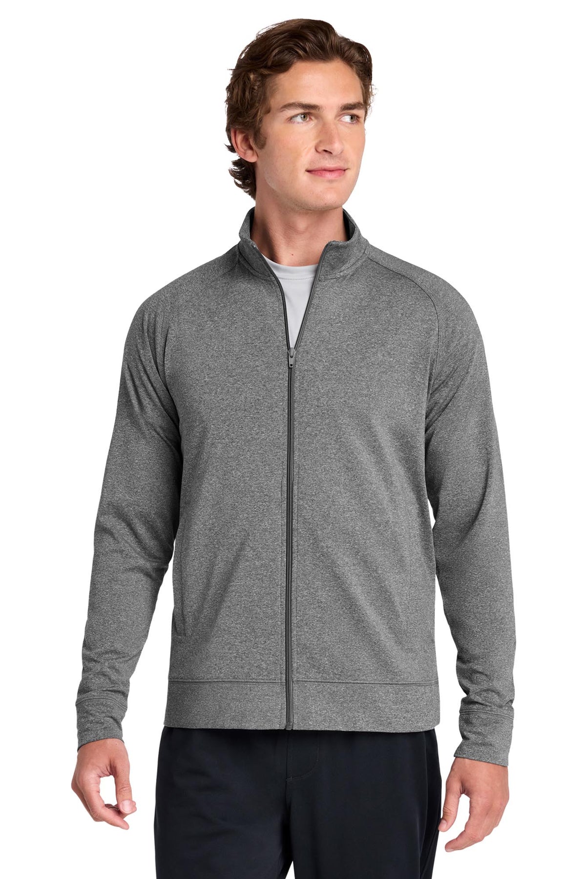 Sport-Tek® Men's Sport-Wick® Stretch Full-Zip Cadet Jacket - Charcoal Grey Heather