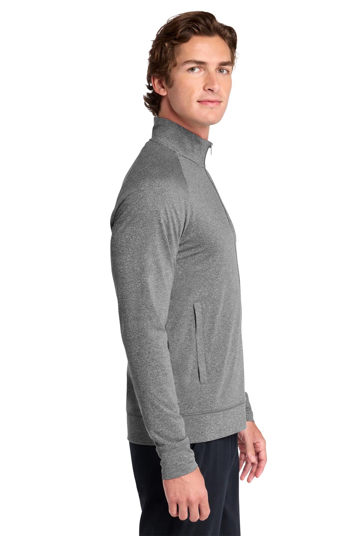 Sport-Tek® Men's Sport-Wick® Stretch Full-Zip Cadet Jacket - Charcoal Grey Heather