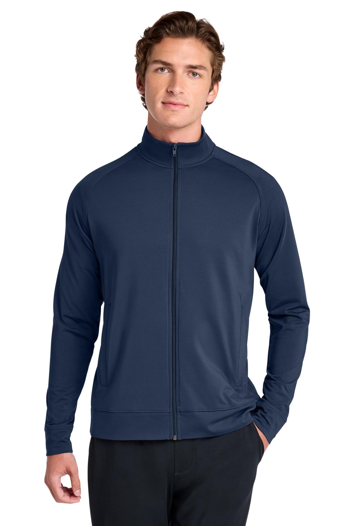Sport-Tek® Men's Sport-Wick® Stretch Full-Zip Cadet Jacket - True Navy