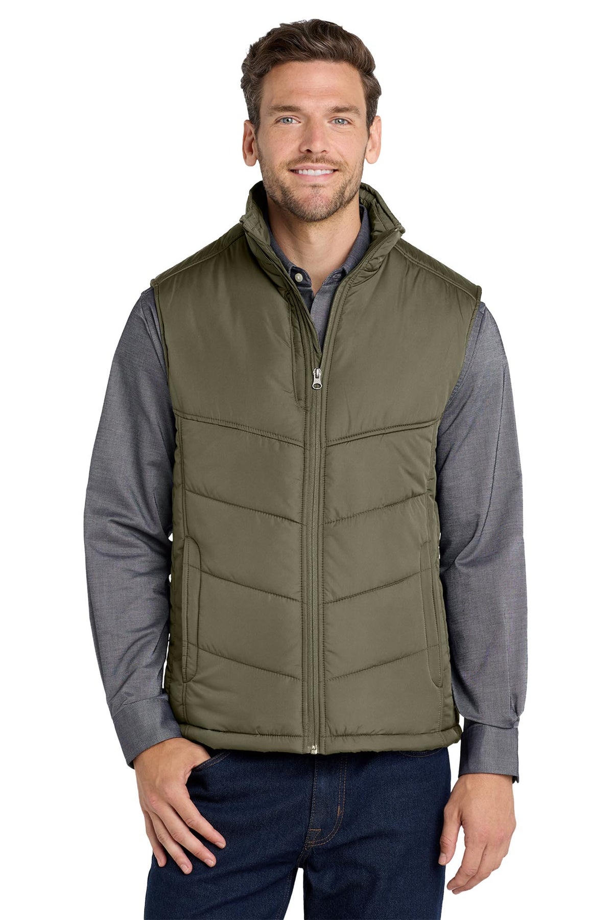 Port Authority® Puffy Vest - Olive/Cayenne