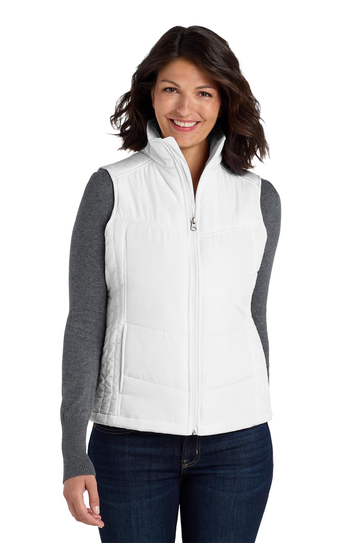 Port Authority® Women's Puffy Vest - White/Dark Slate