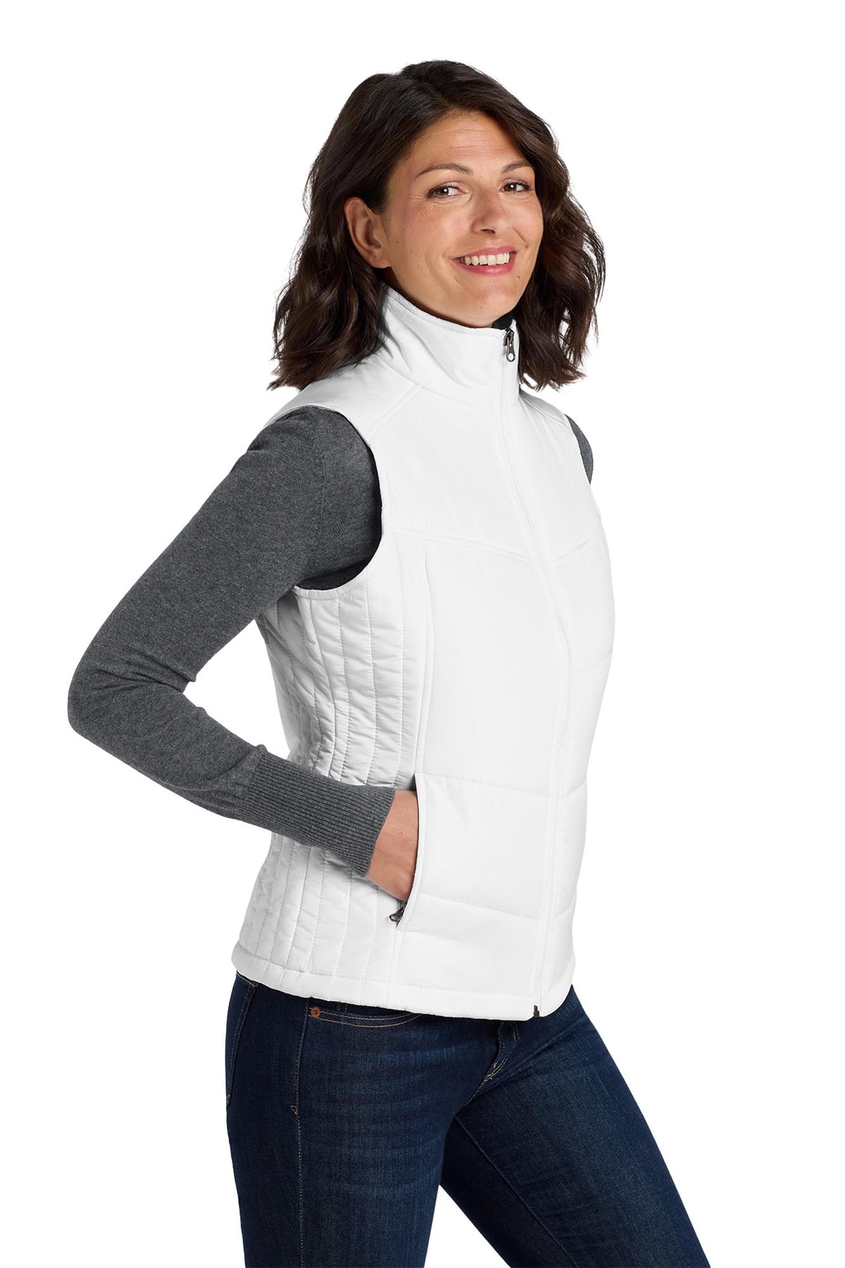 Port Authority® Women's Puffy Vest - White/Dark Slate